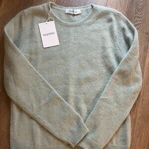 NWT $1300 VALENTINO GARAVANI Angora & Wool Thin Knit Sweater Crewneck IT42 Green